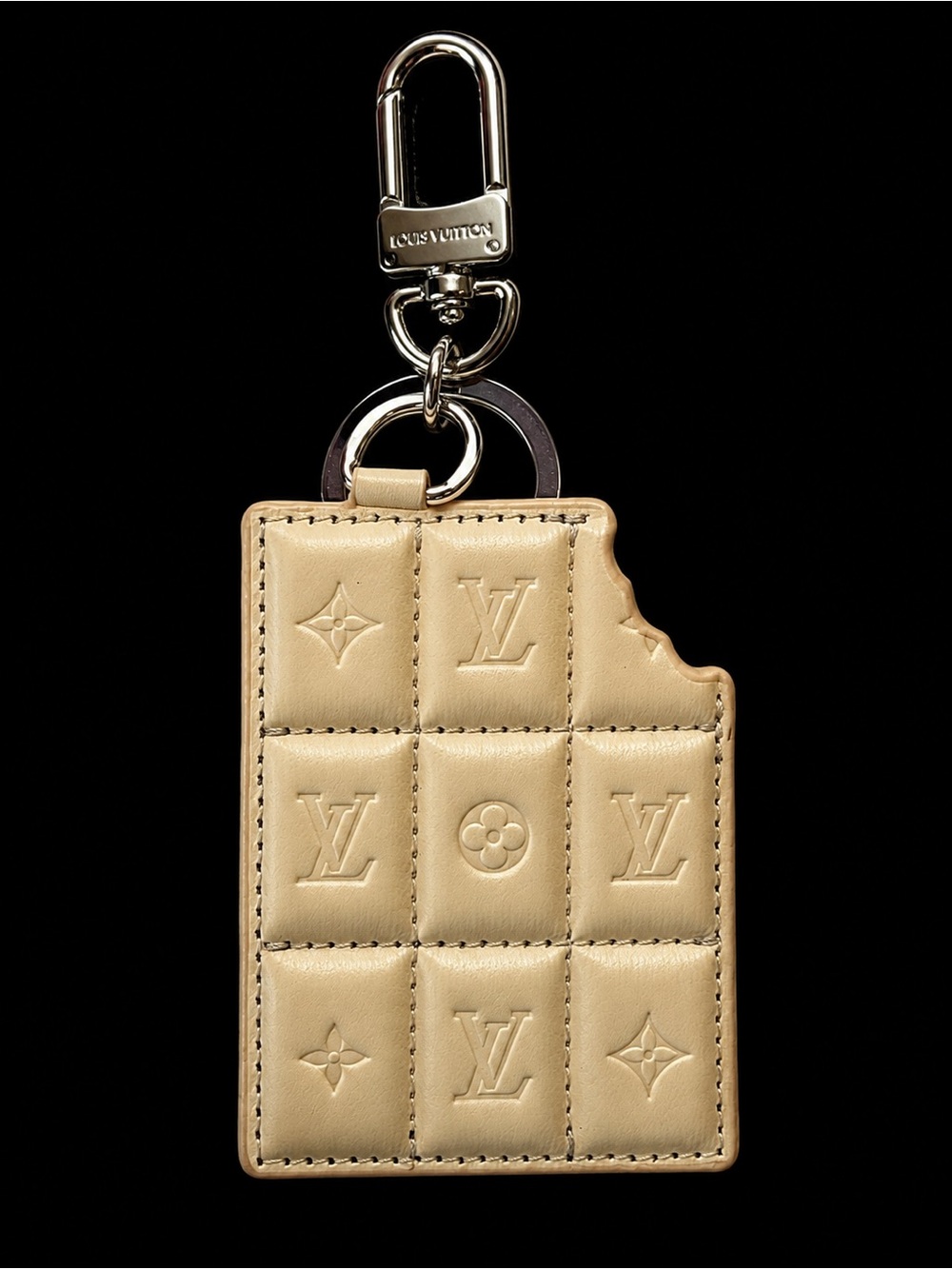 Keychain Beige Quilted Monogram Leather Key Holder Charm